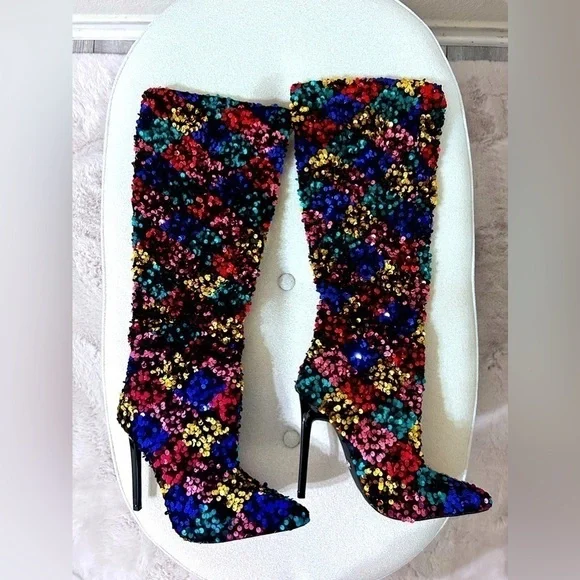 New Azalea Wang, Jimena Multi Stiletto Boot, Size 7.5 - Picture 5 of 8